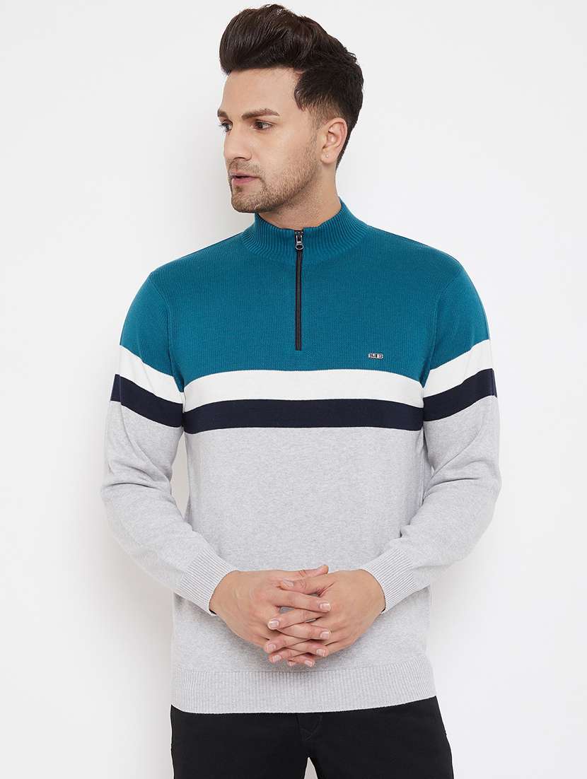 grey color block pullover