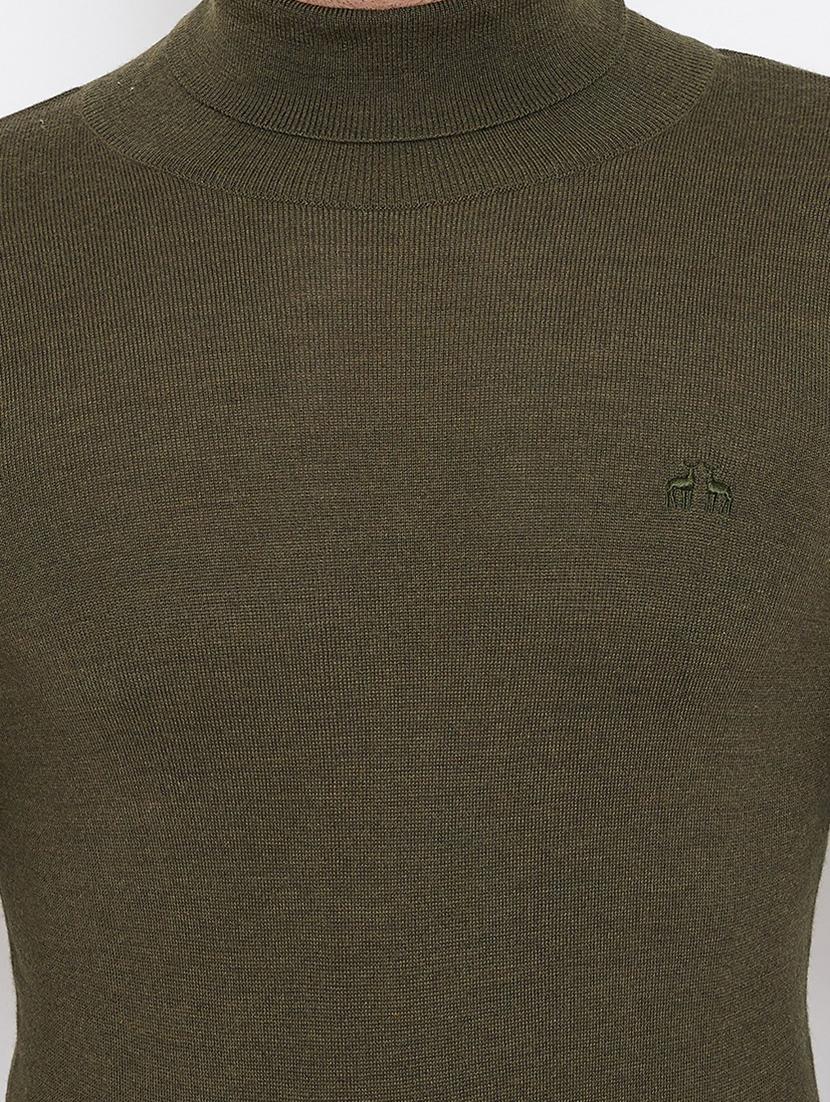 olive green solid pullover - 17905144 - Standard Image - 4