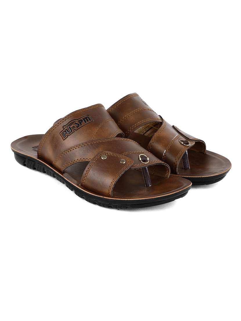 tan leatherette slip on sandals