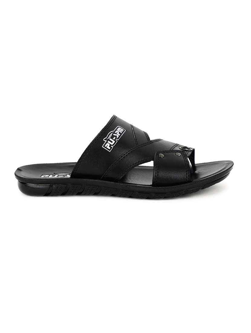 black leatherette slip on sandals - 17905841 -  Standard Image - 1