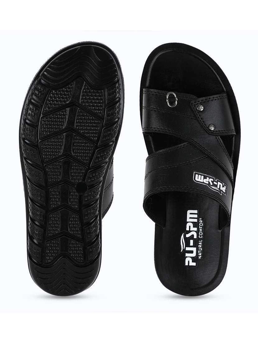 black leatherette slip on sandals - 17905841 -  Standard Image - 4