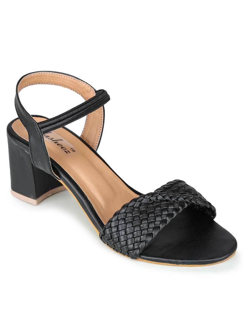black synthetic back strap sandals