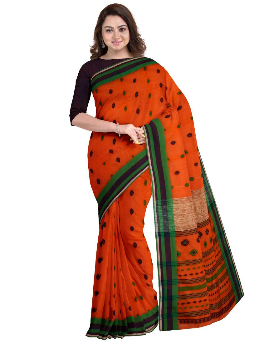 women's printed orange colored saree with blouse