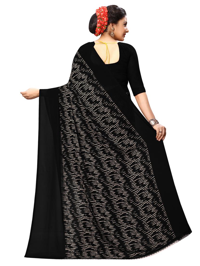 black georgette printed saree with blouse - 17906302 -  Standard Image - 1