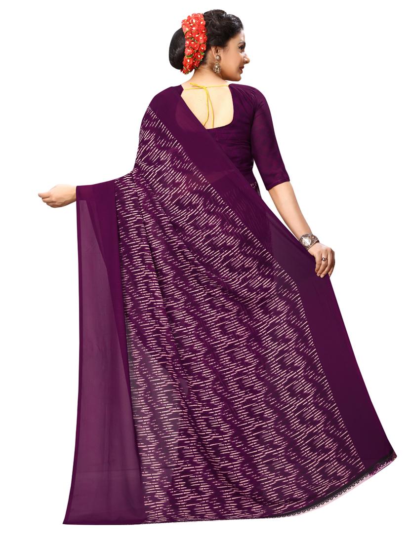 deep puple printed saree with blouse - 17906305 - Standard Image - 1