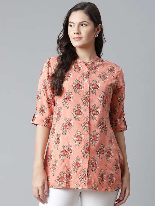 women's straight mandarin neck top - 17906616 - Standard Image - 0