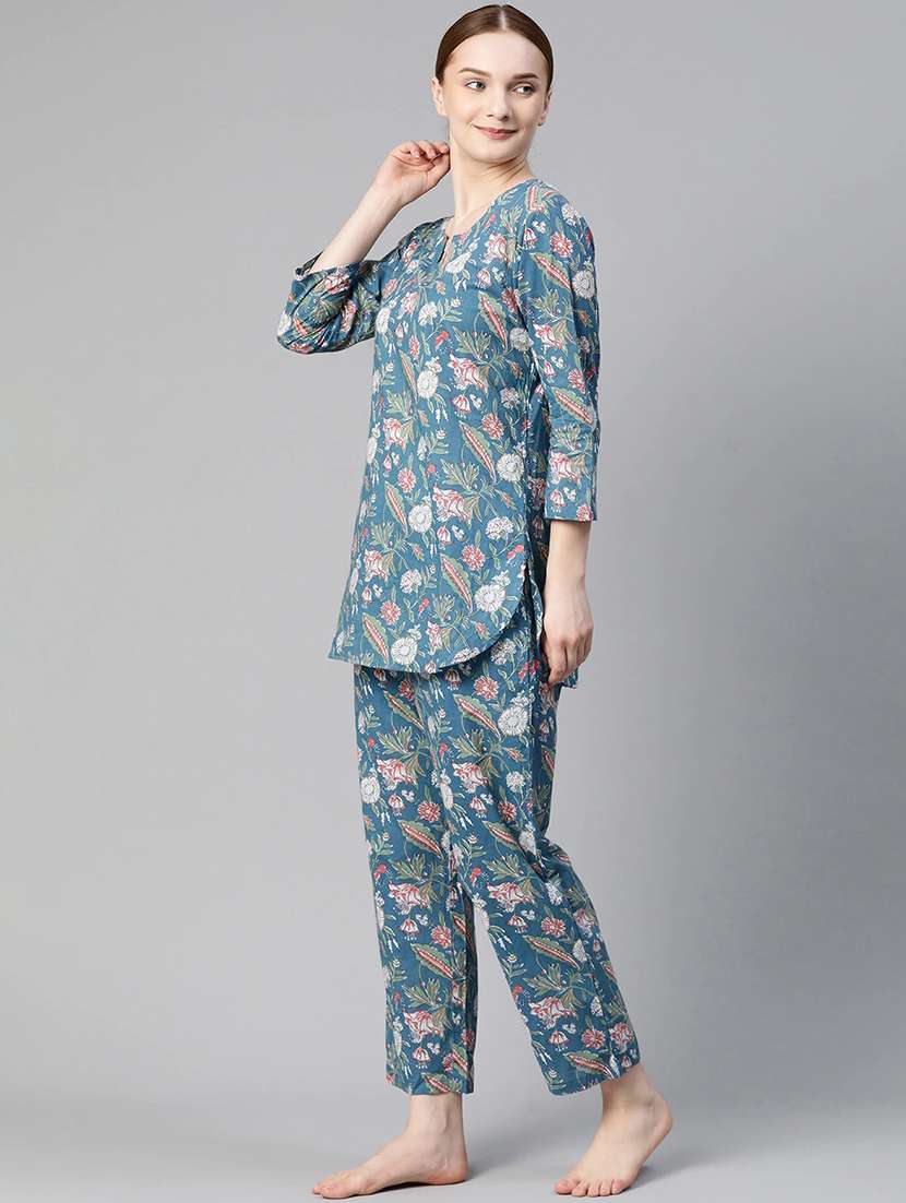 notch neck printed nightwear pajama set - 17906717 - Standard Image - 1