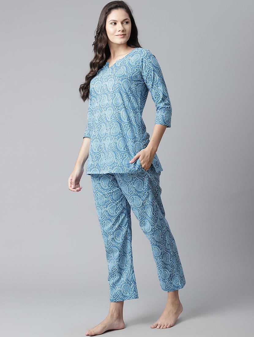 notch neck printed nightwear pajama set - 17906720 - Standard Image - 1
