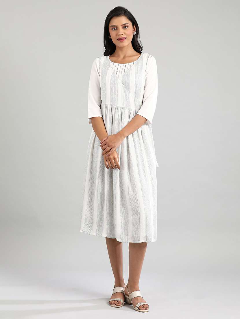 striped flared ethnic dress