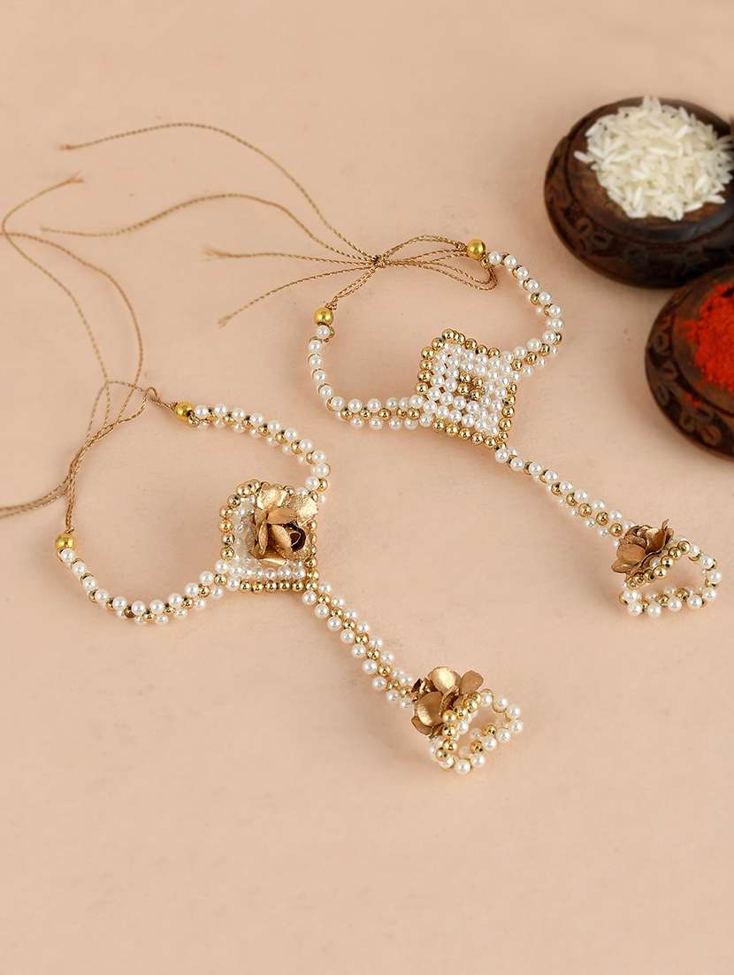set of 2 multi colored thread rakhi with roli chawal 