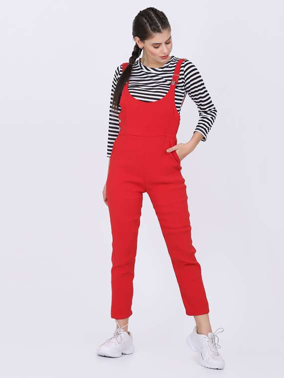 dungaree jumpsuit with striped tee 