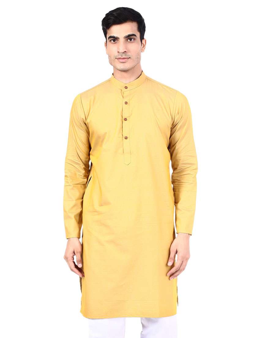 yellow self design long kurta