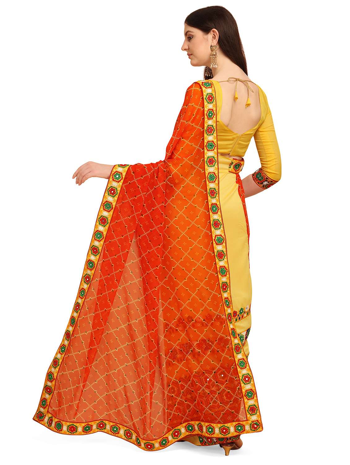 women's solid with work orange colored saree with blouse - 17908153 -  Standard Image - 1