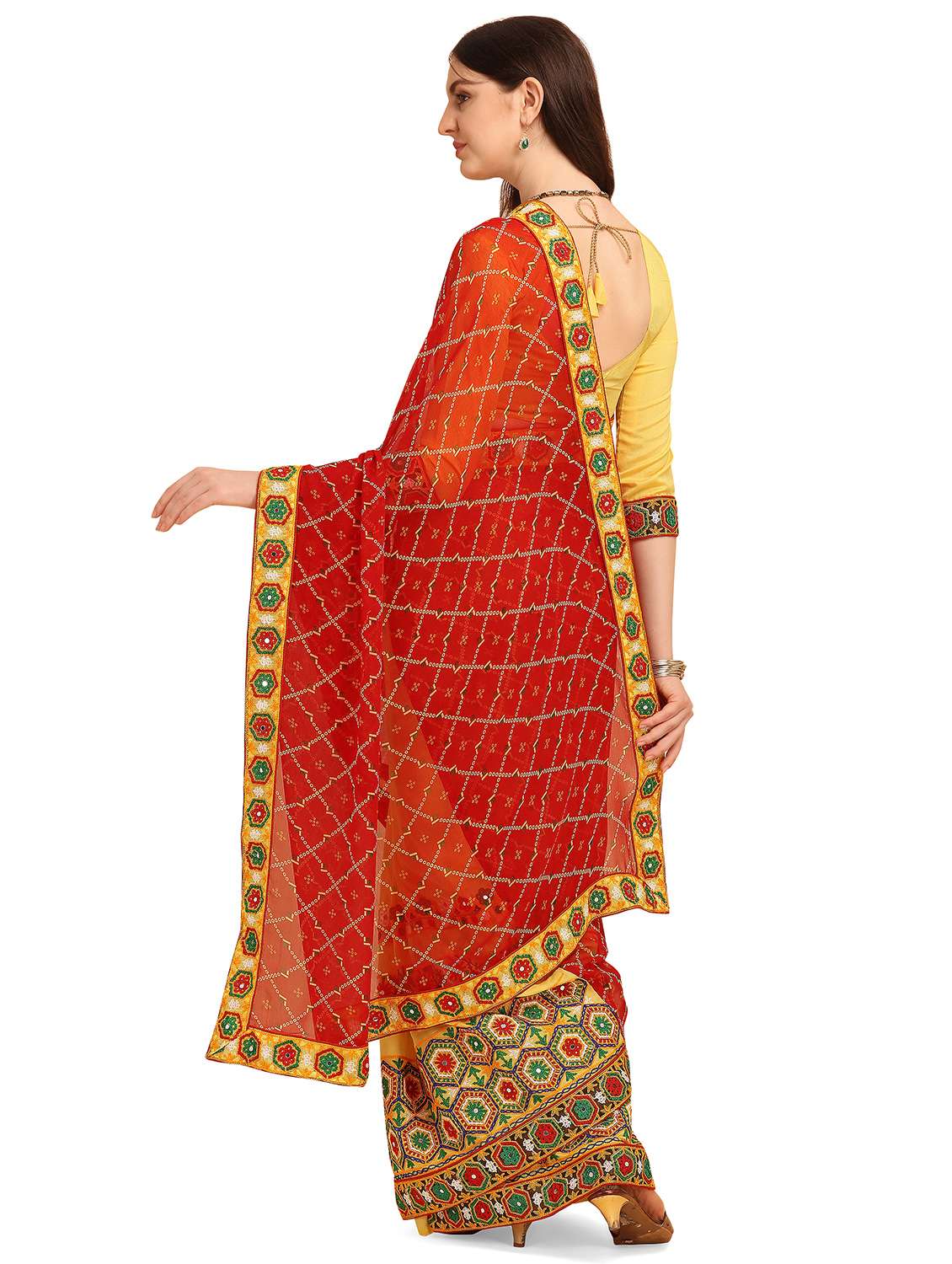 women's printed red colored saree with blouse - 17908155 -  Standard Image - 1