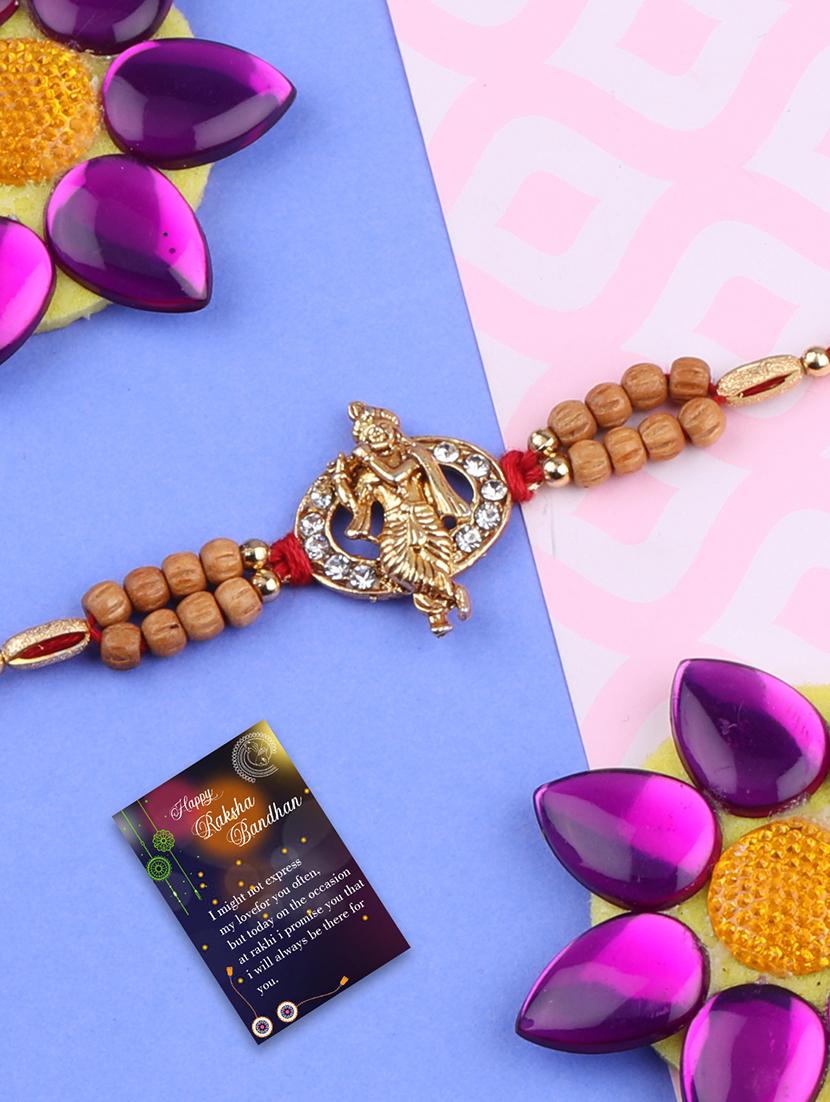 set of 2 thread rakhi with roli chawal and greeting card - 17909886 - Standard Image - 1