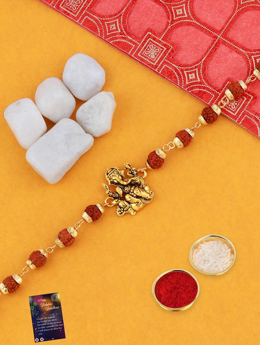set of 2 rakhi with roli chawal and greeting card - 17909916 - Standard Image - 1