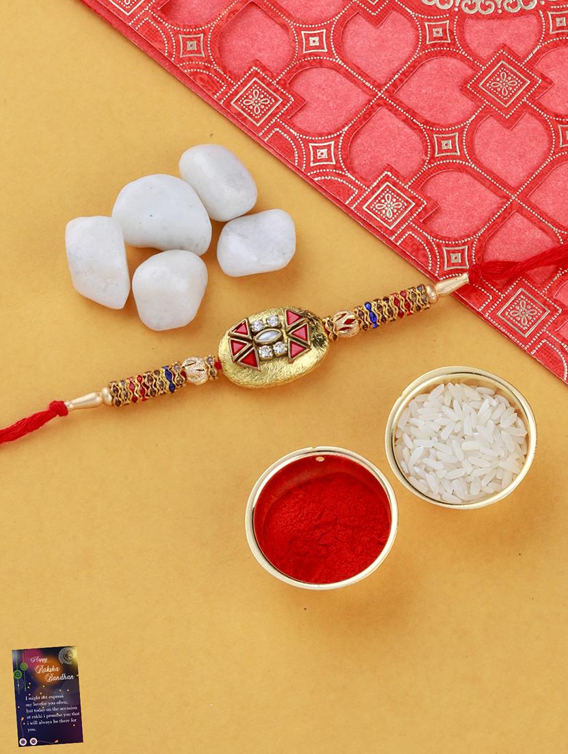set of 2 rakhi with roli chawal and greeting card - 17909918 - Standard Image - 1