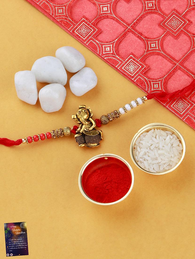 set of 2 rakhi with roli chawal and greeting card - 17909937 - Standard Image - 1