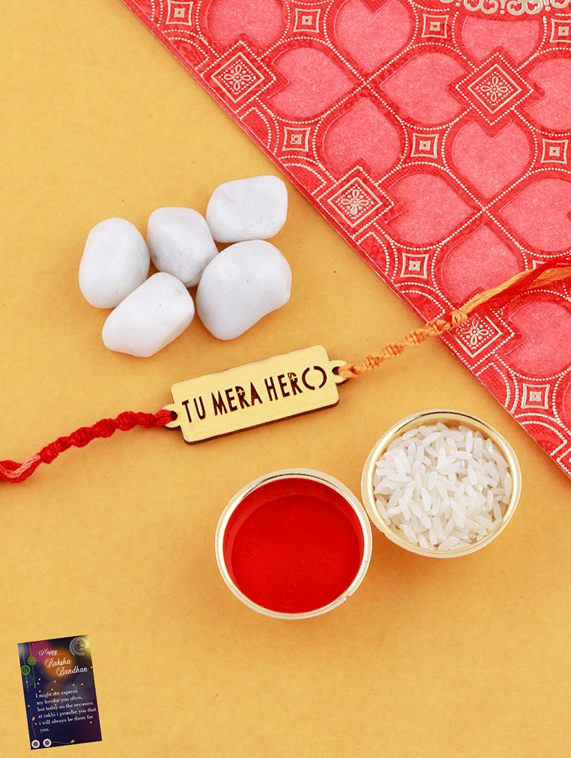 set of 2 rakhi with roli chawal and greeting card - 17909940 -  Standard Image - 1