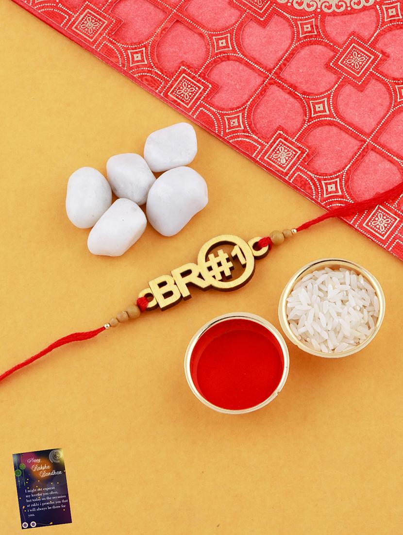 set of 2 rakhi with roli chawal and greeting card - 17909942 - Standard Image - 1