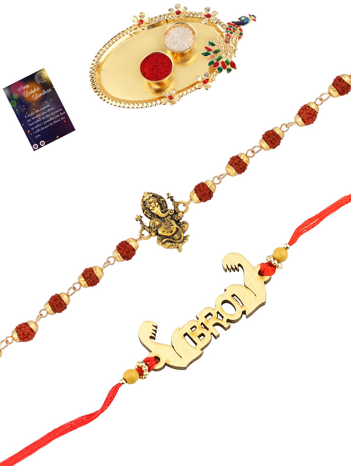 pack of 2 rakhi with roli chawal pooja thali & greeting card - 17910104 -  Standard Image - 1