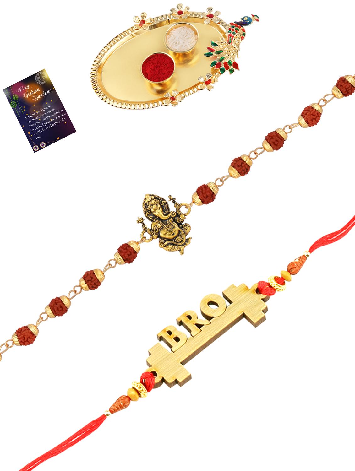 pack of 2 rakhi with roli chawal pooja thali & greeting card - 17910106 -  Standard Image - 1