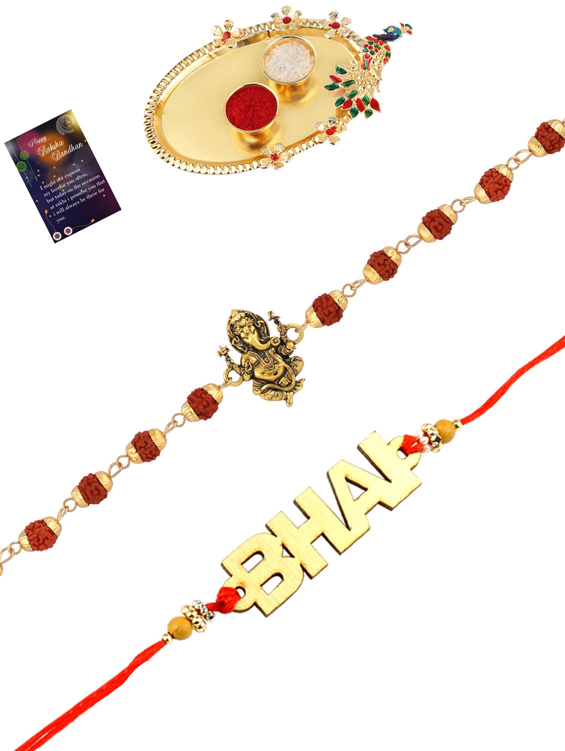 pack of 2 rakhi with roli chawal pooja thali & greeting card - 17910108 -  Zoom Image - 0