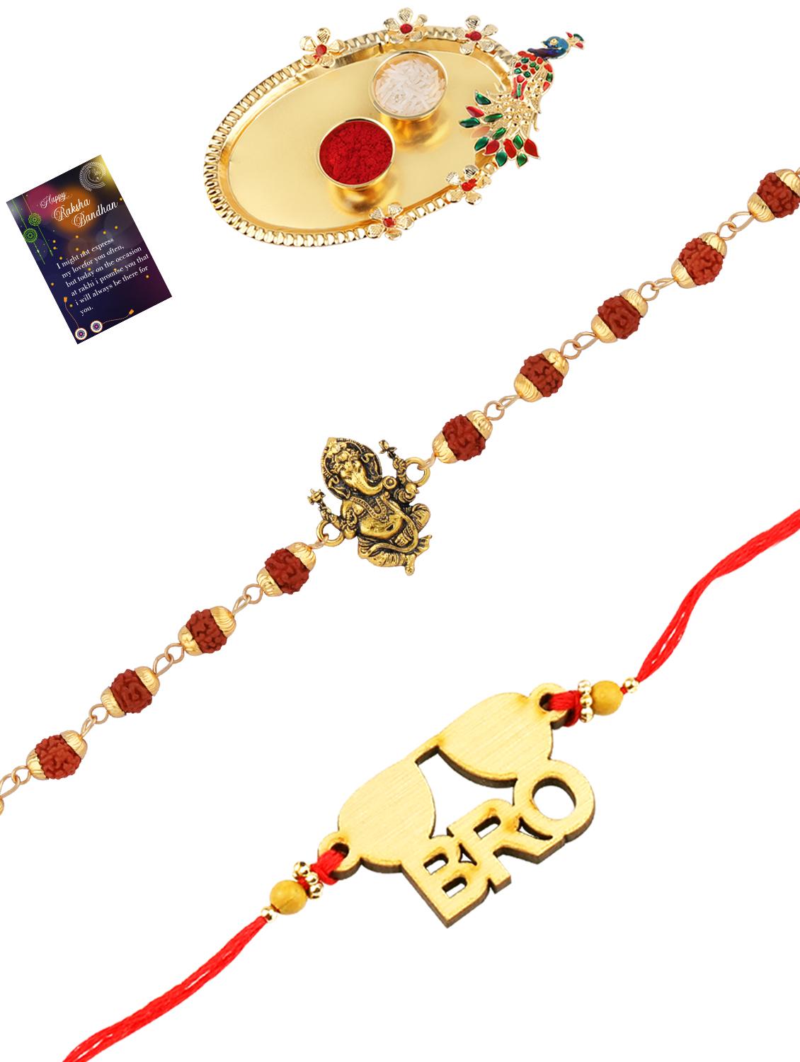 pack of 2 rakhi with roli chawal pooja thali & greeting card - 17910109 - Standard Image - 1