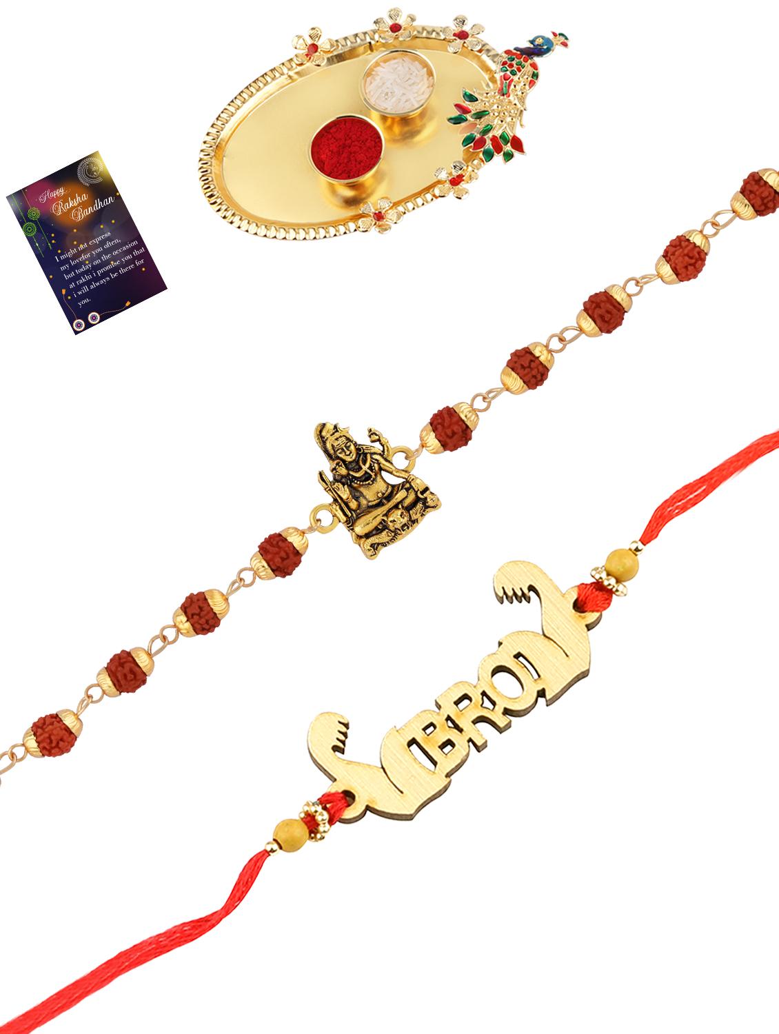 pack of 2 rakhi with roli chawal pooja thali & greeting card - 17910116 -  Standard Image - 1