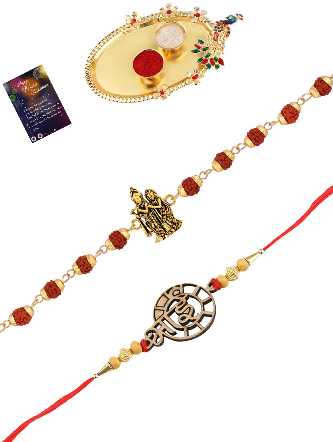 pack of 2 rakhi set with roli chawal, greeting card and kankawati pooja thali - 17910136 -  Standard Image - 1
