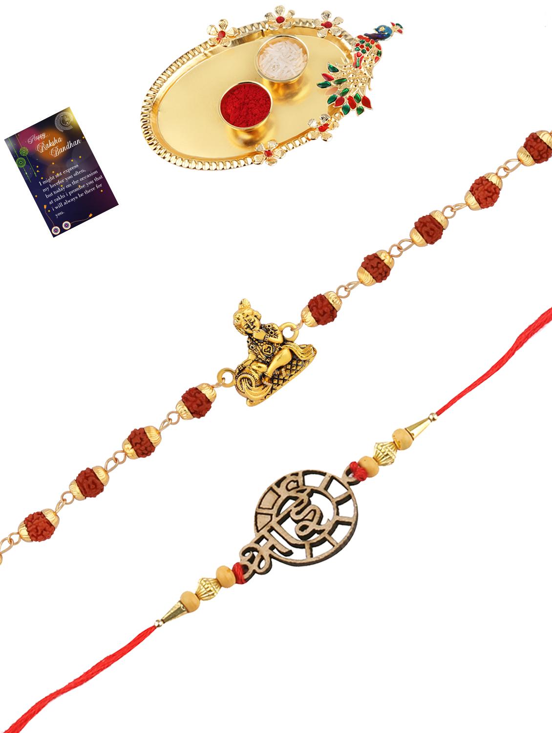 pack of 2 rakhi set with roli chawal, greeting card and kankawati pooja thali - 17910147 - Standard Image - 1