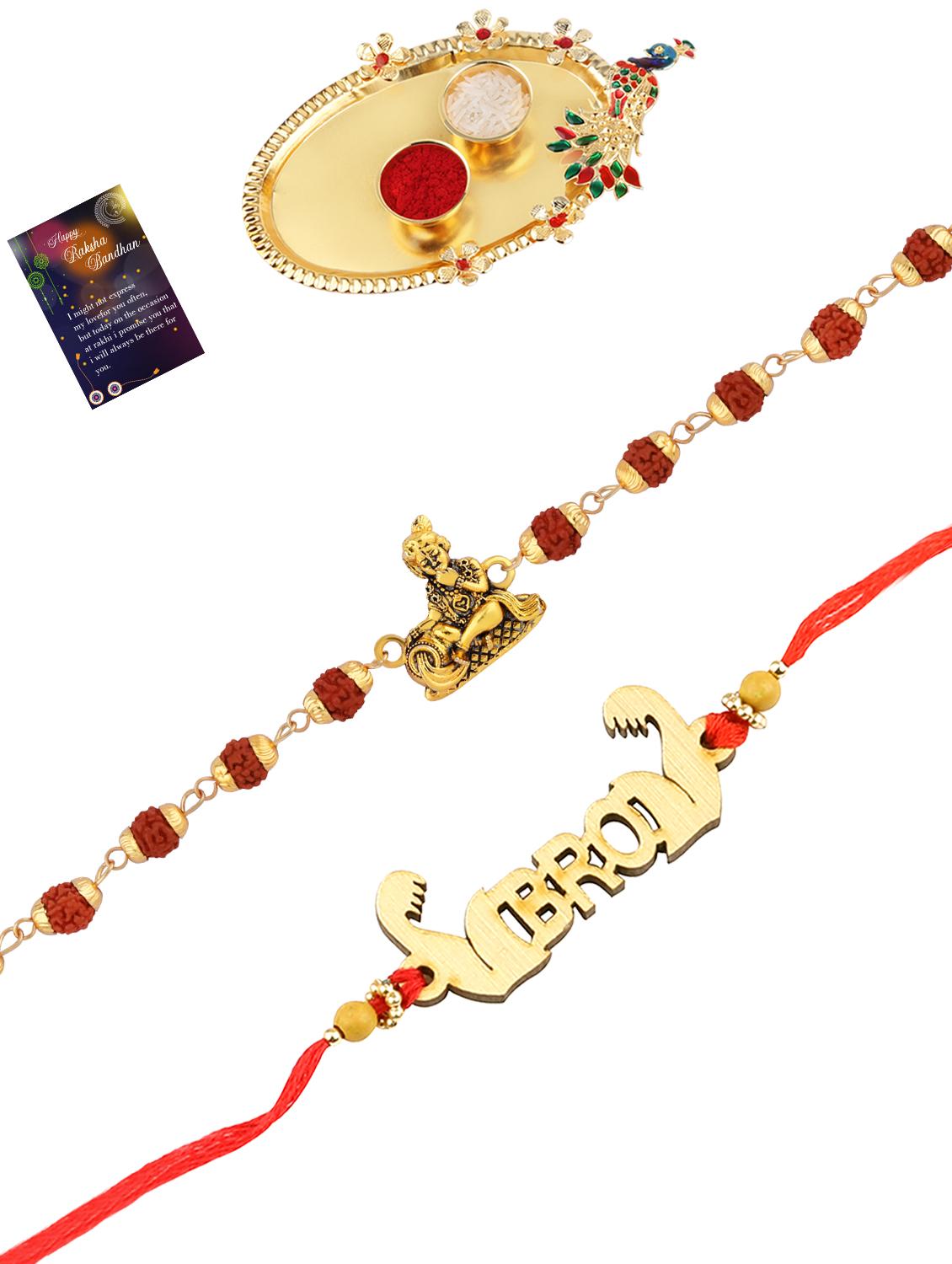 pack of 2 rakhi set with roli chawal, greeting card and kankawati pooja thali - 17910152 - Standard Image - 1