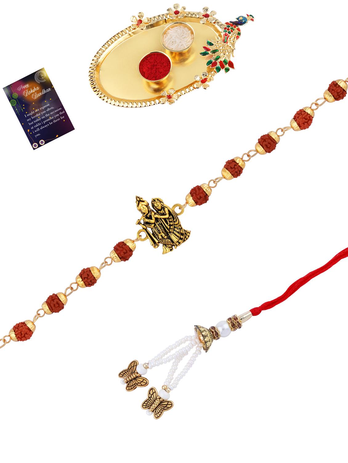 pack of 2 rakhi set with roli chawal, greeting card and kankawati pooja thali - 17910185 -  Standard Image - 1