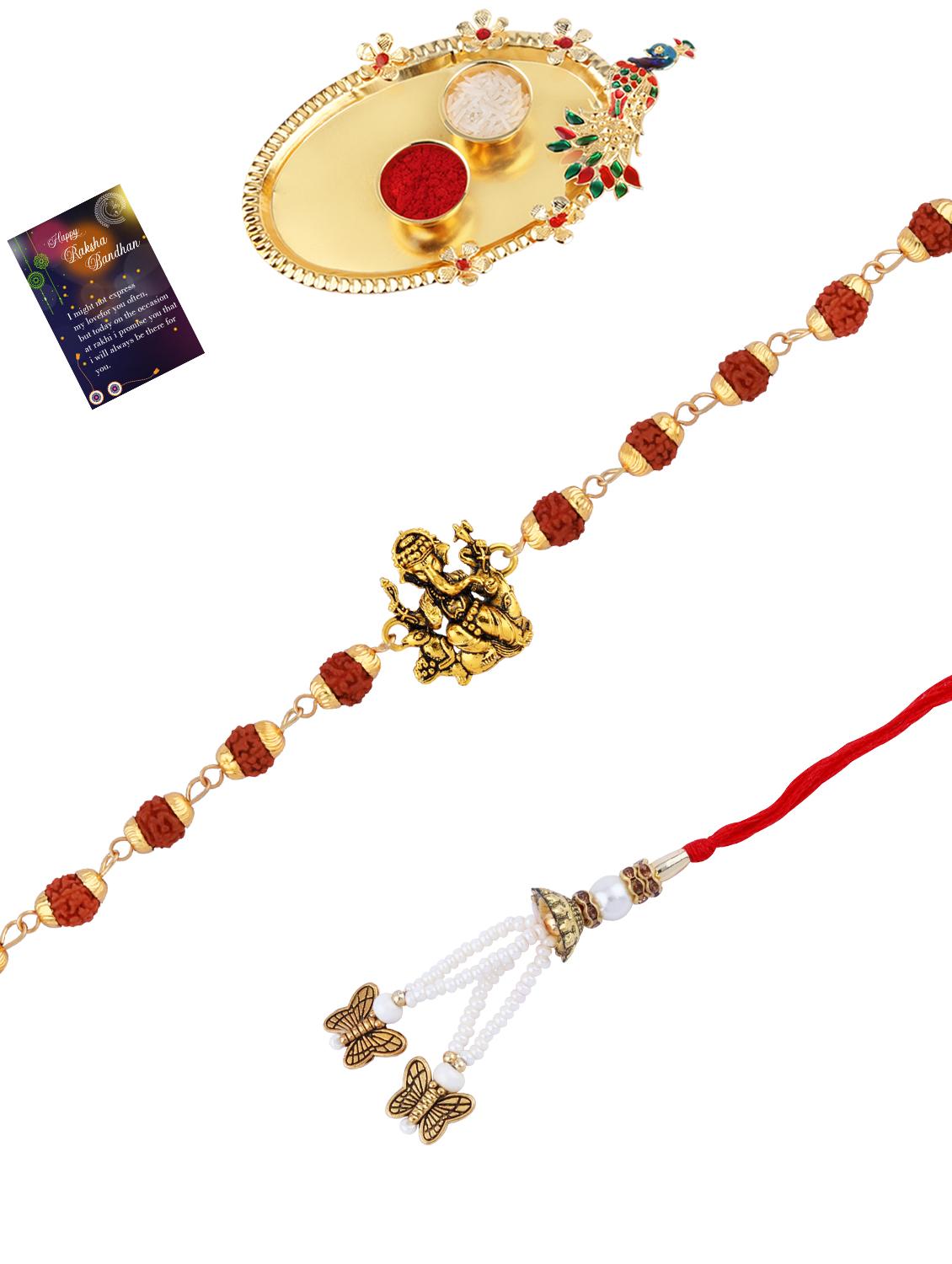pack of 2 rakhi set with roli chawal, greeting card and kankawati pooja thali - 17910187 - Standard Image - 1