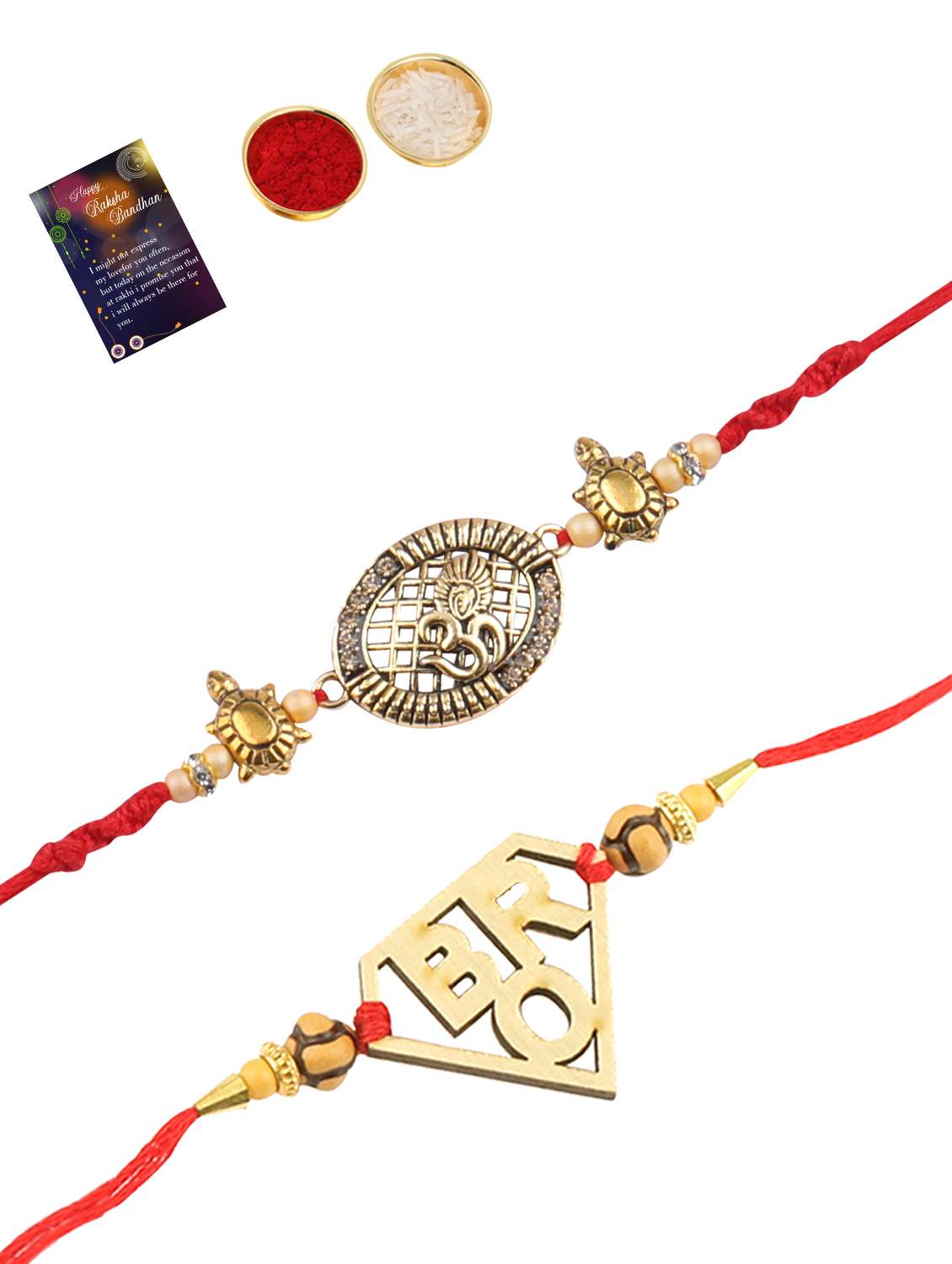 pack of 2 rakhi set with roli chawal and greeting card - 17910272 -  Standard Image - 1
