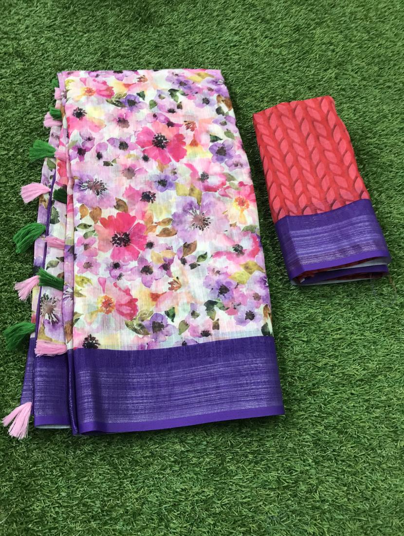 floral printed saree with blouse - 17910349 - Standard Image - 1