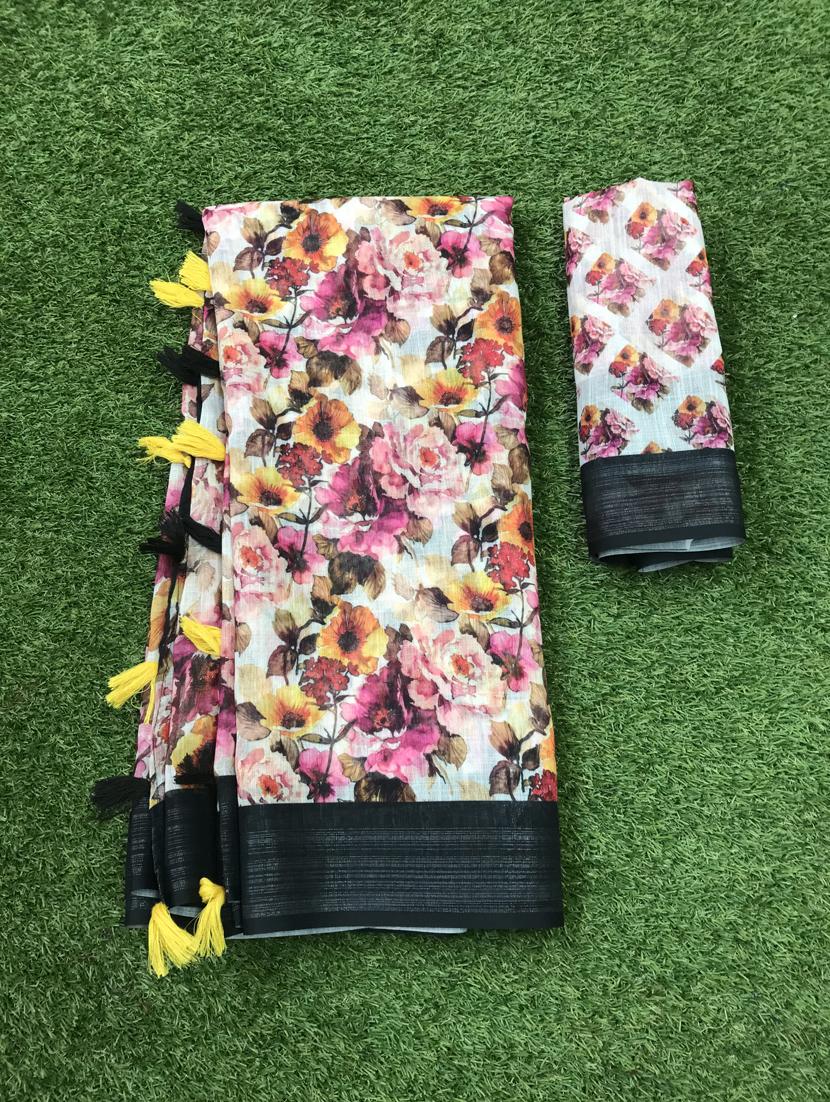 floral printed saree with blouse - 17910350 - Standard Image - 1