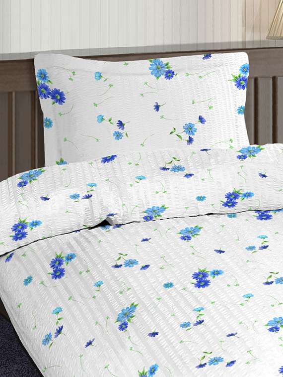 pizuna linen delicia blue 100% cotton popsical dohar set single size bed sheet with 1 pillow cover (54" x 90" inches) - 17910751 -  Standard Image - 1