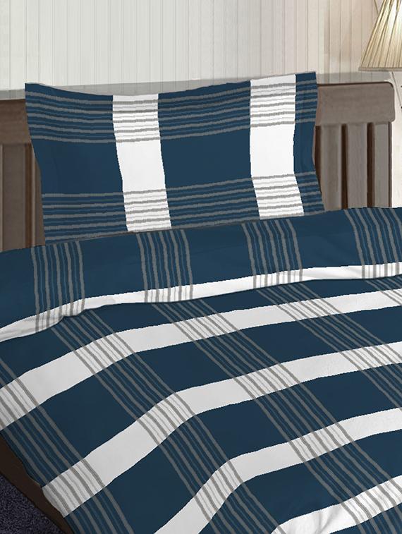 pizuna linen road blue 100% cotton satin dohar set single size bed sheet with 1 pillow cover (54" x 90" inches) - 17910756 - Standard Image - 1