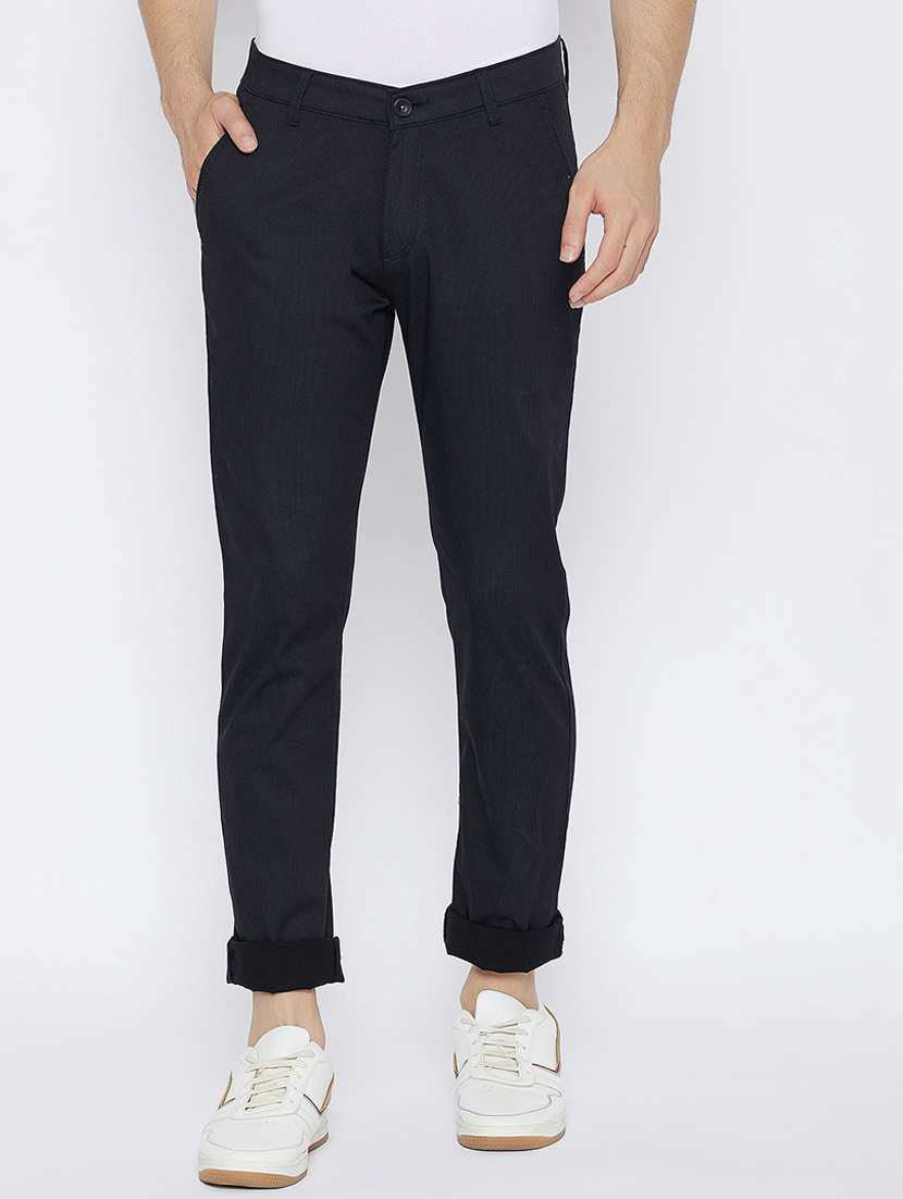 black printed flat front casual trouser