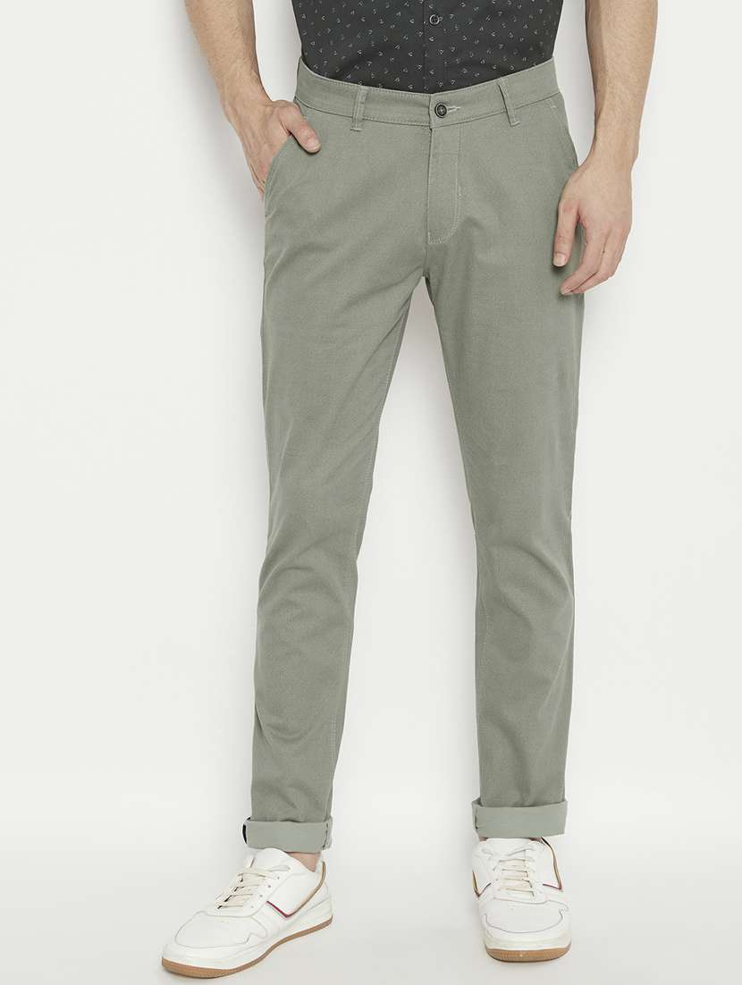 grey textured flat front casual trouser
