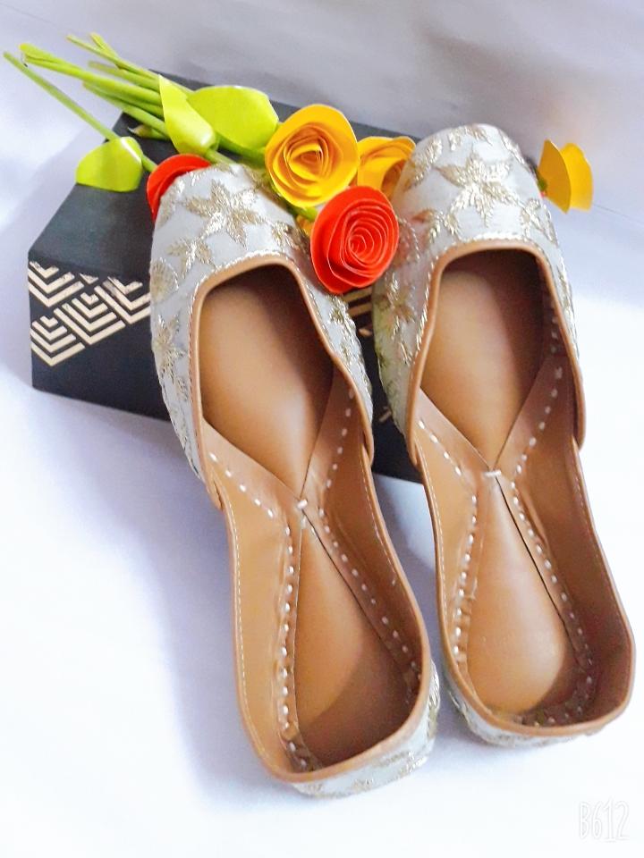 grey embroidered handmade leather jutis... - 17911314 - Standard Image - 1