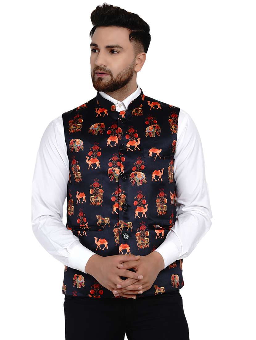black printed nehru jacket