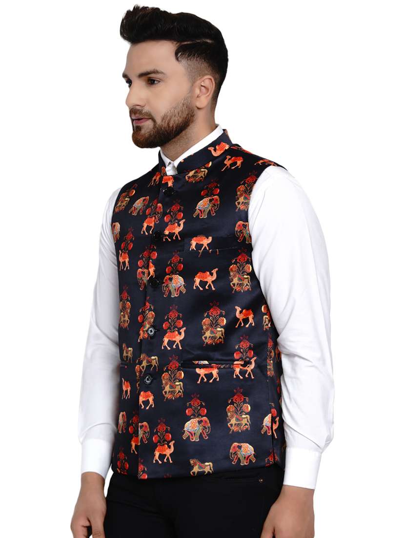 black printed nehru jacket - 17911735 -  Standard Image - 1