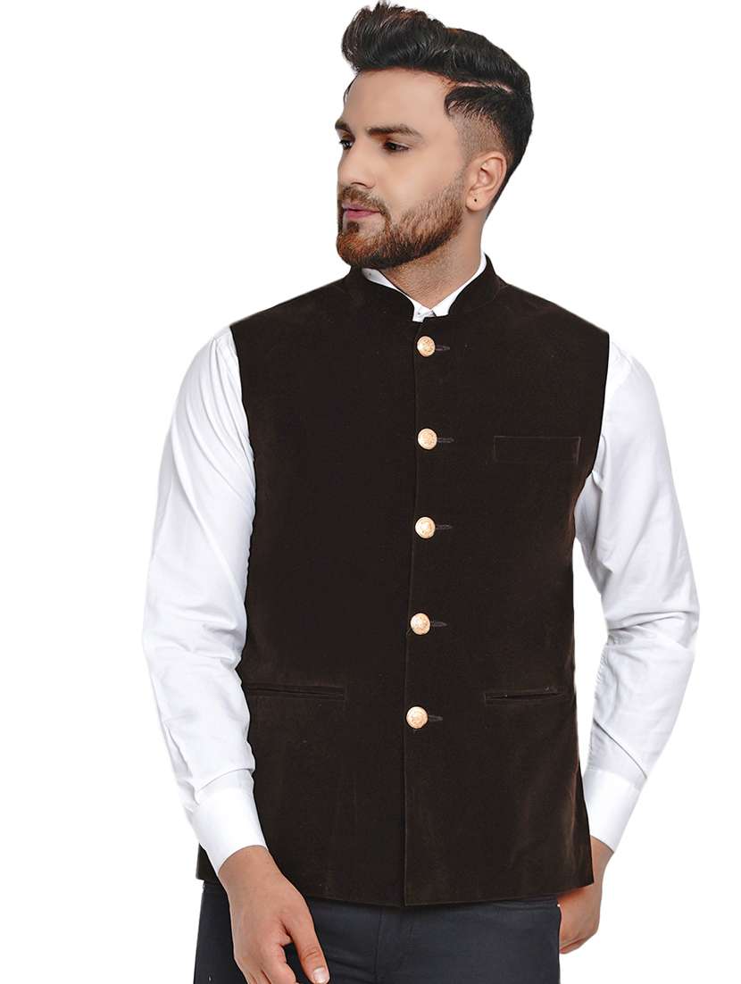 brown solid nehru jacket