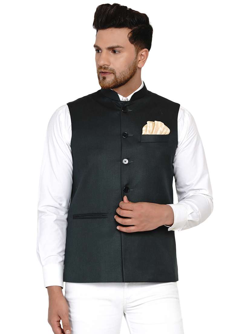 green solid nehru jacket
