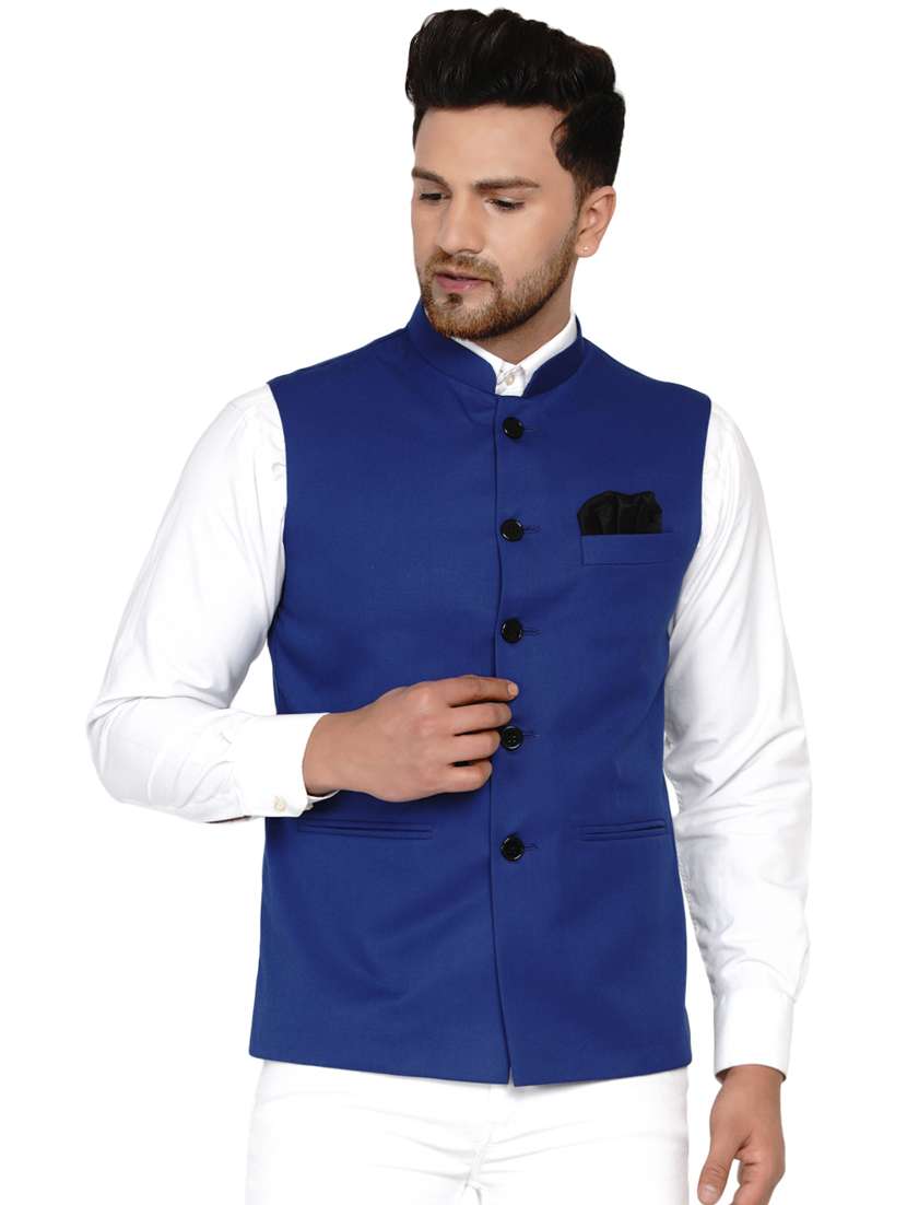 blue solid nehru jacket