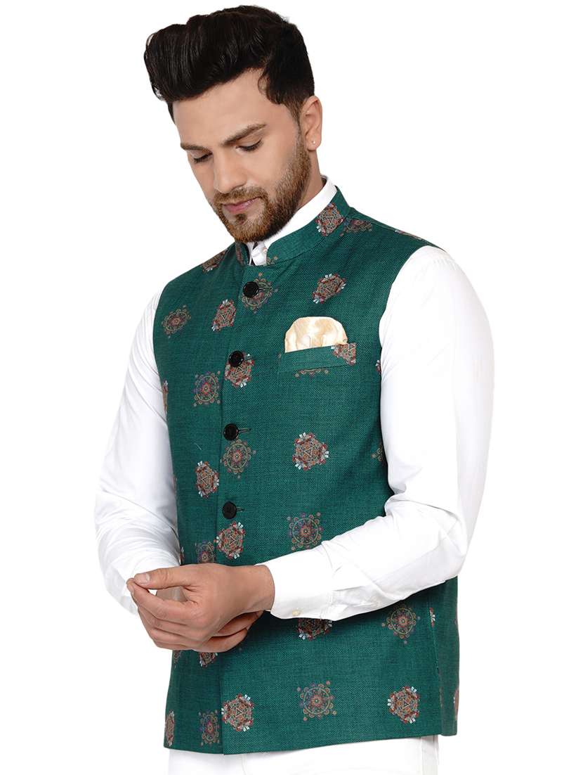 green printed nehru jacket - 17911785 -  Standard Image - 1