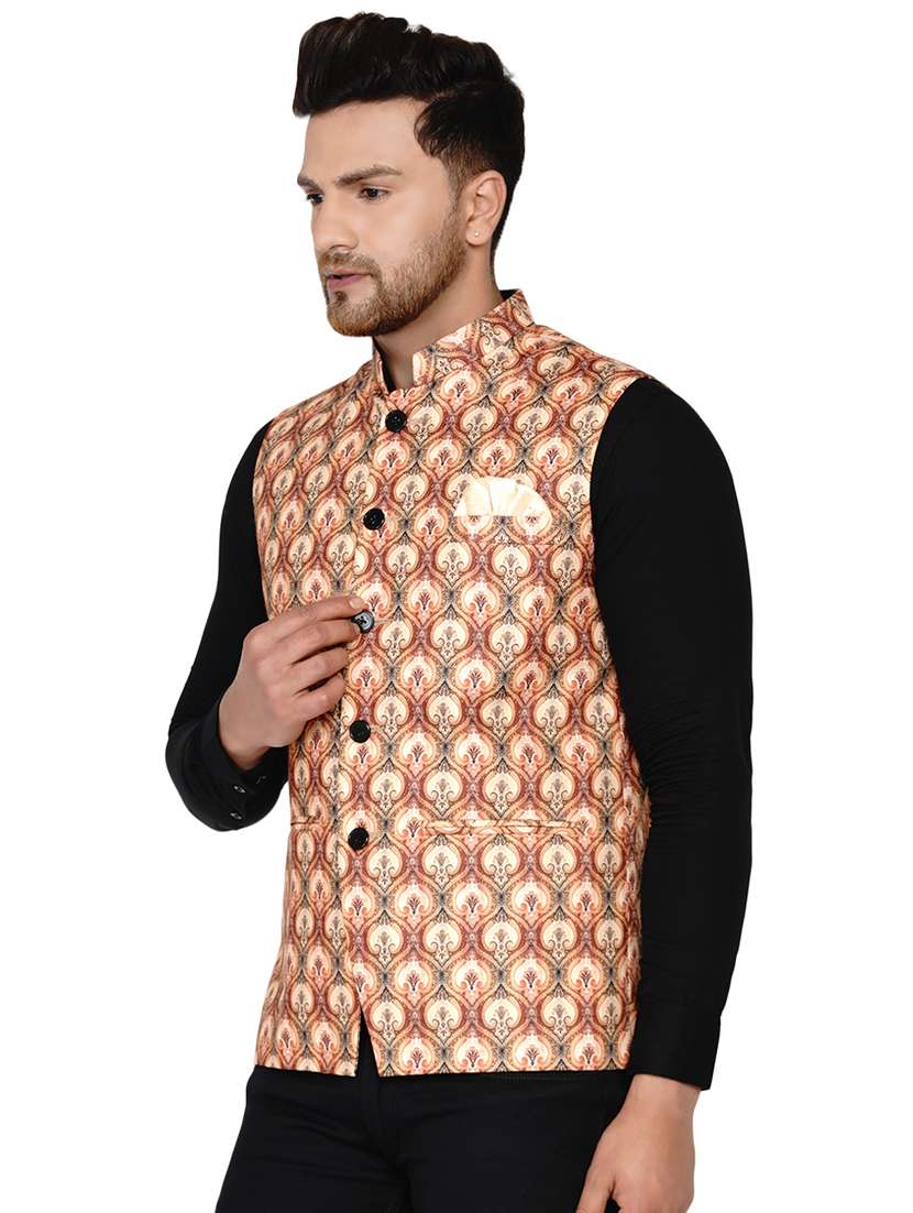 beige printed nehru jacket - 17911787 -  Standard Image - 1