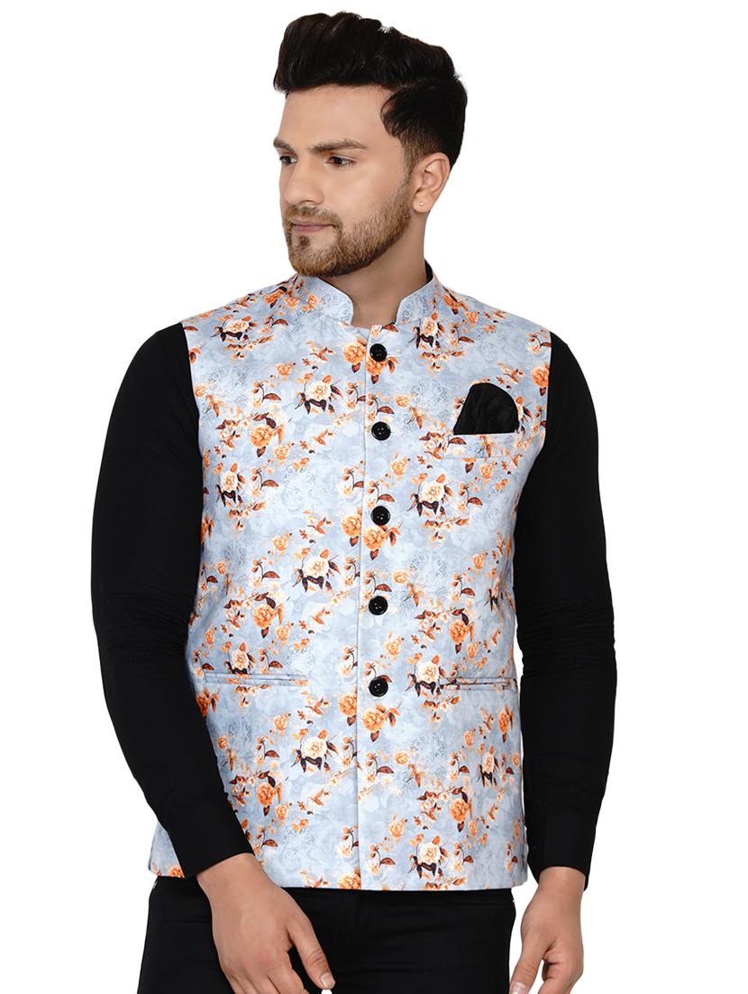 grey printed nehru jacket - 17911790 - Zoom Image - 0